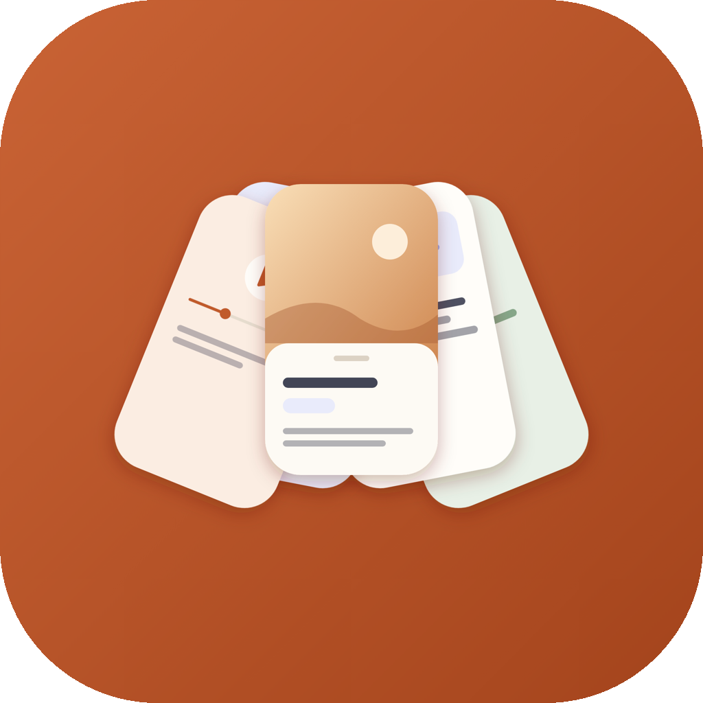 The Pocket Chronicle app icon: five fanned cards on a terracotta ground.
