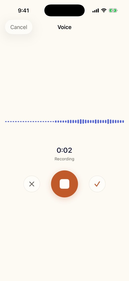 The voice recorder mid-recording with a live waveform.