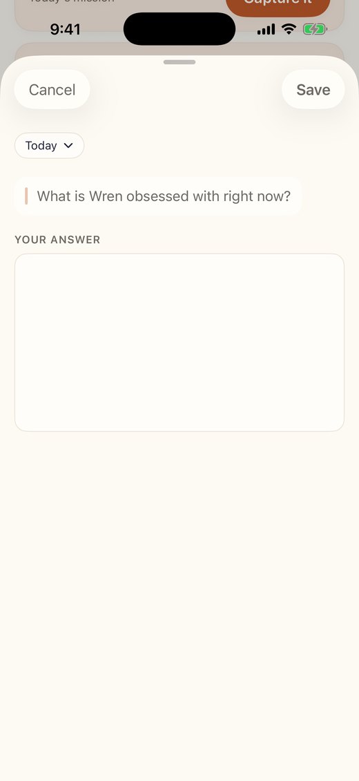 The composer open on the daily question with a text field.