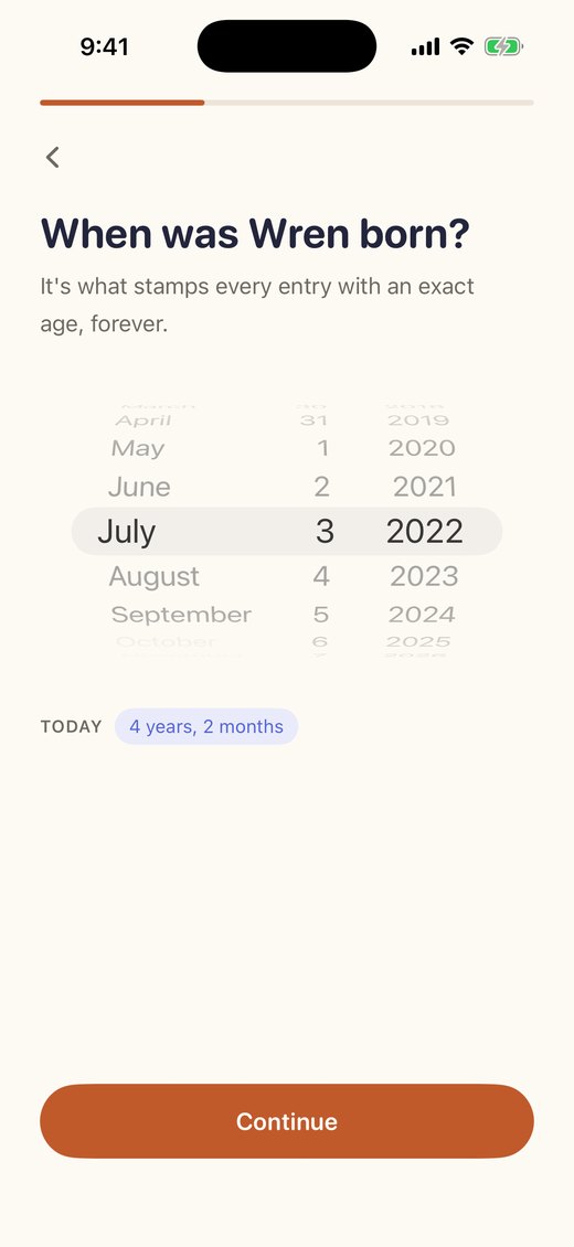 Onboarding asking for the child's birthdate.