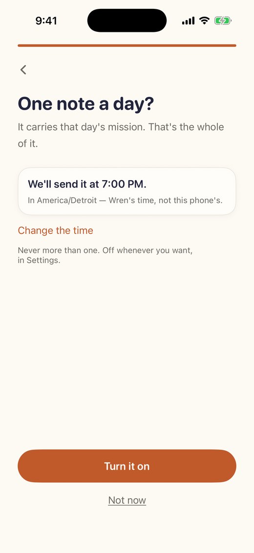 Onboarding offering one notification a day.