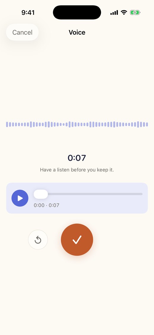 The recorder after recording, offering a listen before keeping it.