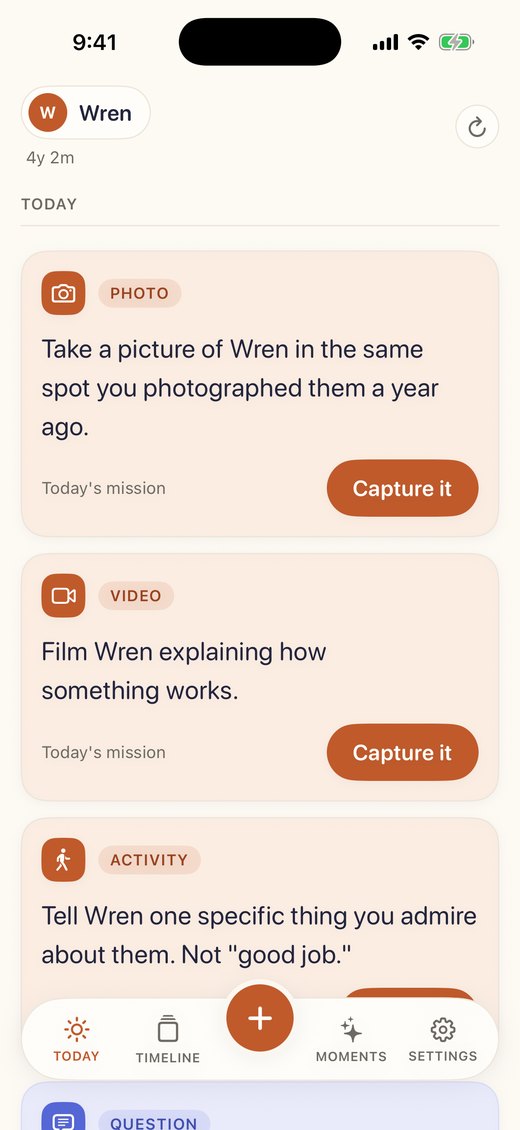 A weekend board with a photo mission, a video mission, an activity and the question.