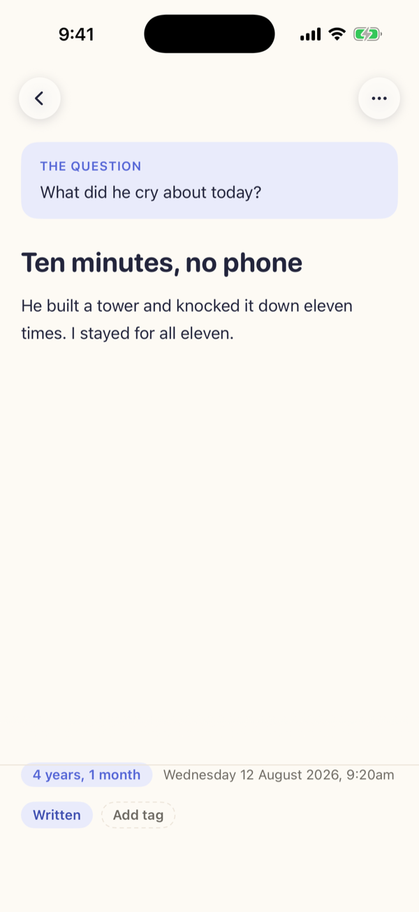 A question above the parent's answer, saved together as one entry