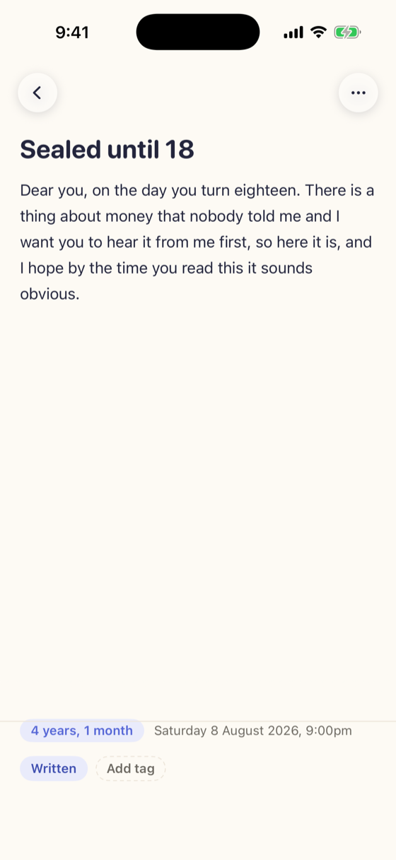The same letter opened: “Dear you, on the day you turn eighteen”