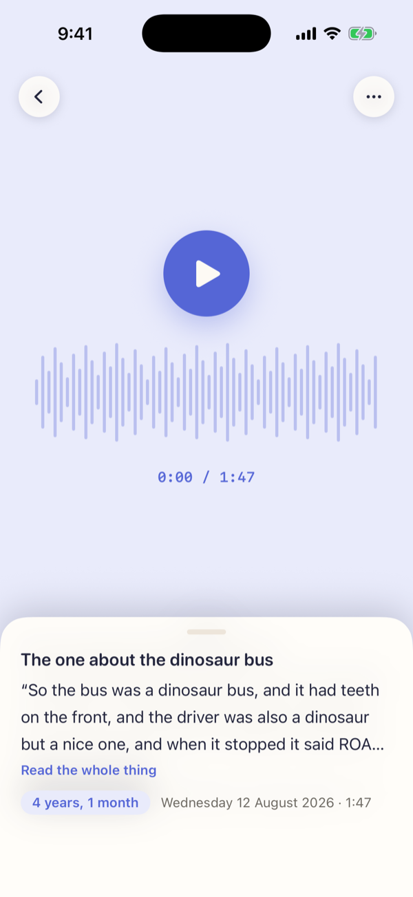 A voice entry in Vellum showing a waveform and the transcript underneath it